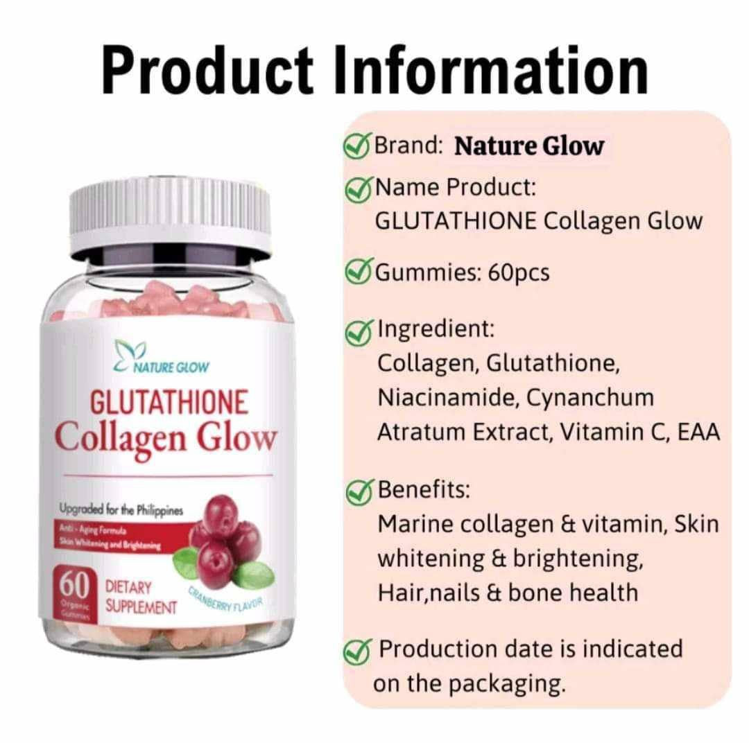 NATURE GLOW Gluta-Collagen Glow Gummies | 60 Cranberry Gummies