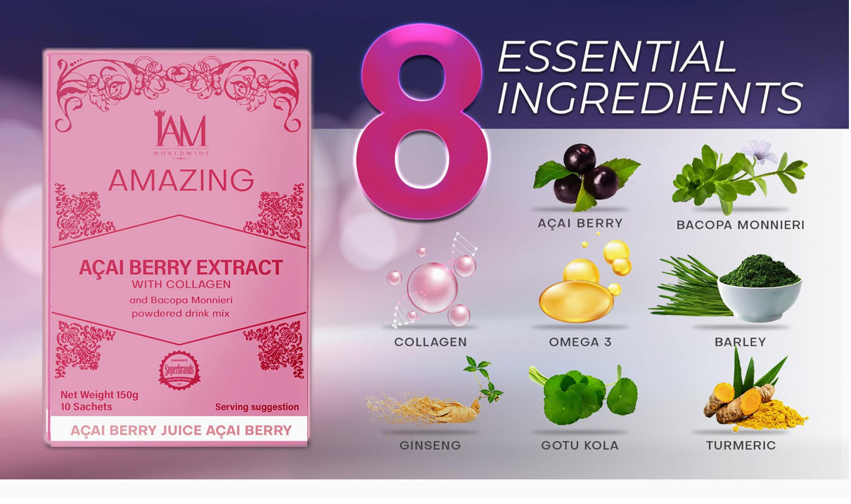 IAM AMAZING- Açaí Berry Extract w/ Collagen and Bacopa Monnieri Powder drink mix