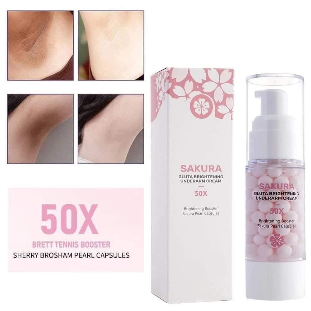 GMEELAN- SAKURA GLUTA WHITENING UNDERARM CREAM 50X BOOSTER SAKURA PEARL CAPSULES 30g