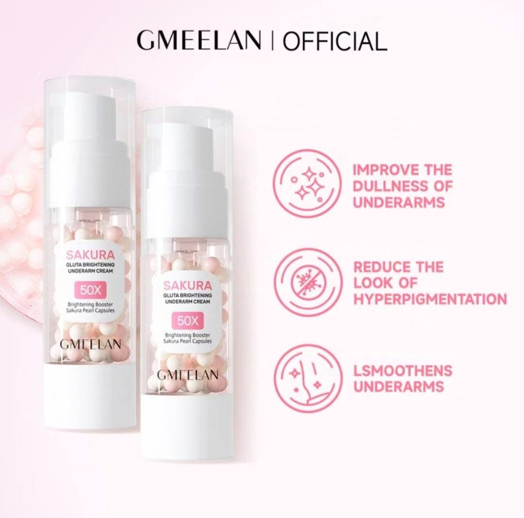 GMEELAN- SAKURA GLUTA WHITENING UNDERARM CREAM 50X BOOSTER SAKURA PEARL CAPSULES 30g