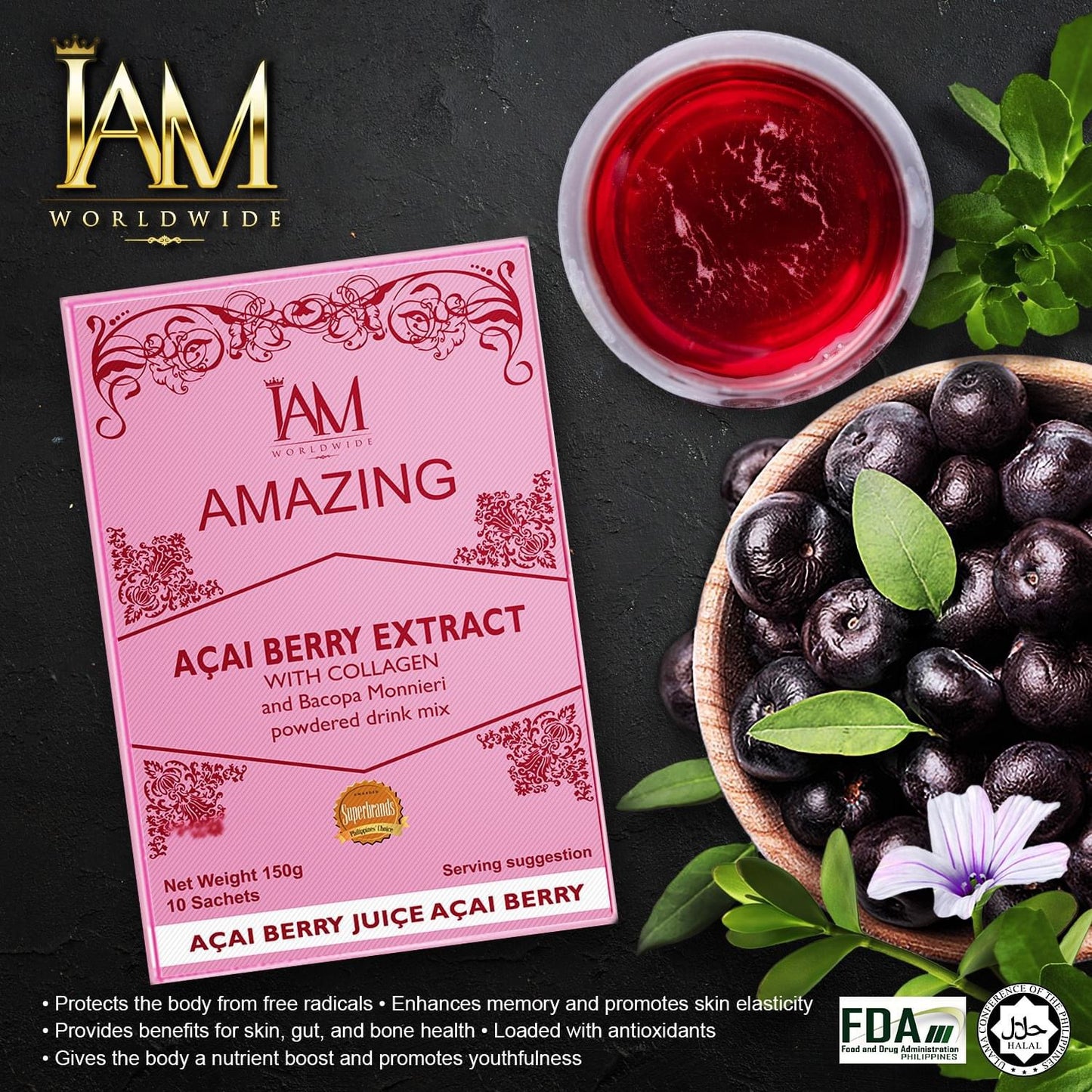 IAM AMAZING- Açaí Berry Extract w/ Collagen and Bacopa Monnieri Powder drink mix