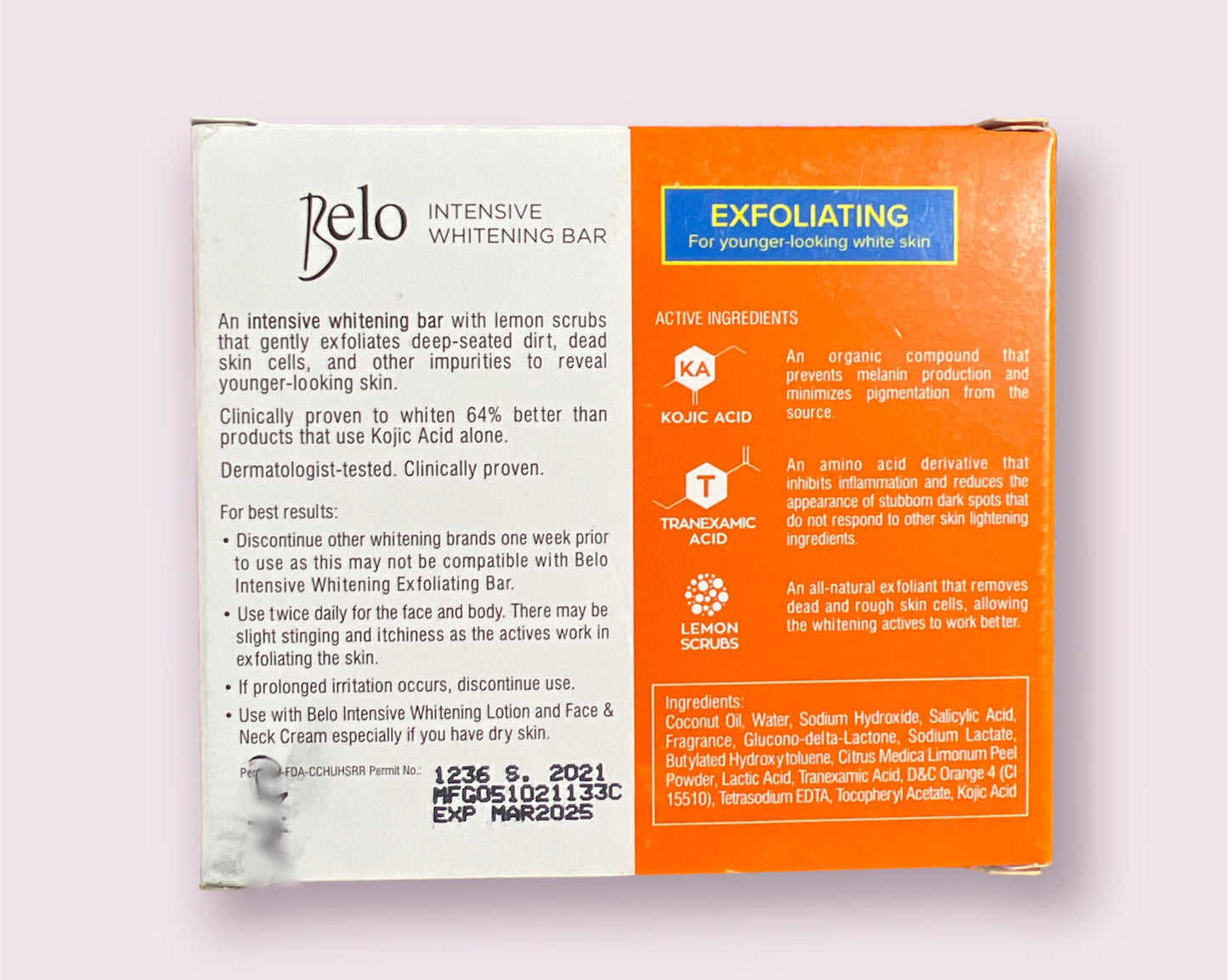 Belo Intensive Whitening Bar Kojic Acid + Tranexamic acid ( 2x65g Pack)
